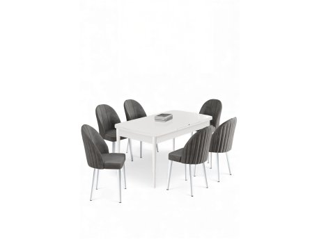 HANAH HOME Rasklopivi trpezarijski sto i stolice (7 delova) Enya White Grey