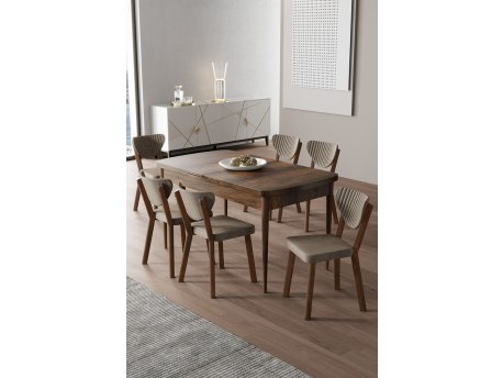 HANAH HOME Rasklopivi trpezarijski sto i stolice (7 delova) Exve Baroque Cappuccino