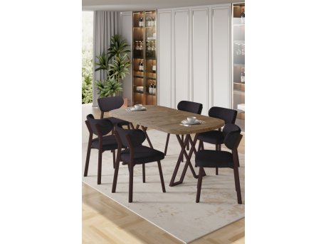 HANAH HOME Set trpezarijskog stola i stolica (7 delova) Axton Atlantic Pine Anthracite