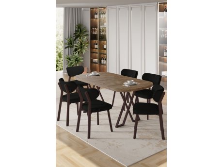 HANAH HOME Set trpezarijskog stola i stolica (7 delova) Axton Atlantic Pine Black