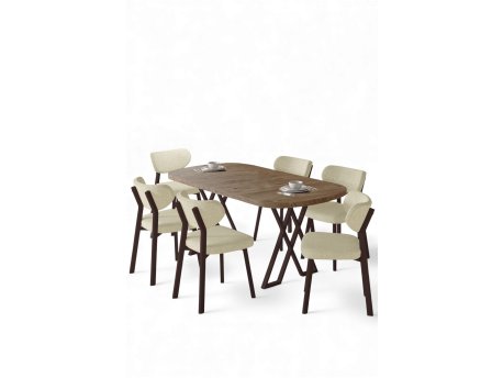 HANAH HOME Set trpezarijskog stola i stolica (7 delova) Axton Atlantic Pine Chrome