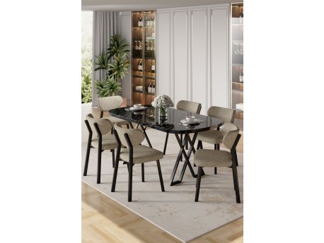 HANAH HOME Set trpezarijskog stola i stolica (7 delova) Axton Black Marble Cappuccino