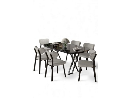 HANAH HOME Set trpezarijskog stola i stolica (7 delova) Axton Black Marble Grey