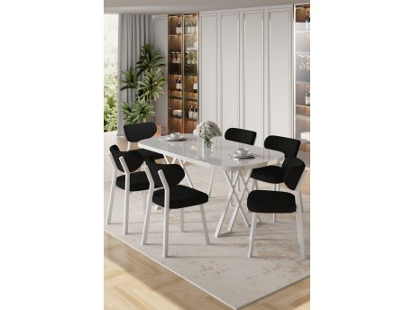 HANAH HOME Set trpezarijskog stola i stolica (7 delova) Axton White Black