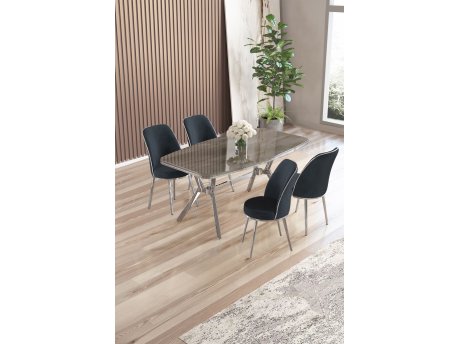 HANAH HOME Set trpezarijskog stola i stolica (5 delova) Lena Anthracite Chrome