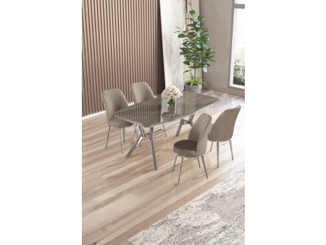 HANAH HOME Set trpezarijskog stola i stolica (5 delova) Lena Anthracite Chrome Cappuccino