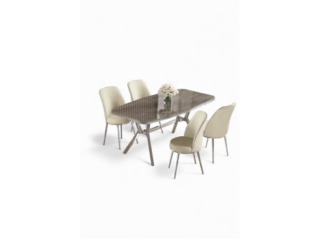 HANAH HOME Set trpezarijskog stola i stolica (5 delova) Lena Anthracite Chrome Cream