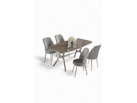 HANAH HOME Set trpezarijskog stola i stolica (5 delova) Lena Anthracite Chrome Grey