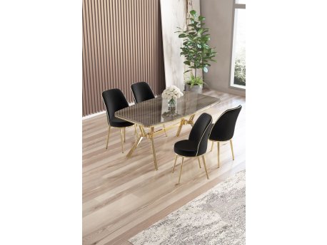 HANAH HOME Set trpezarijskog stola i stolica (5 delova) Lena Anthracite Gold Black