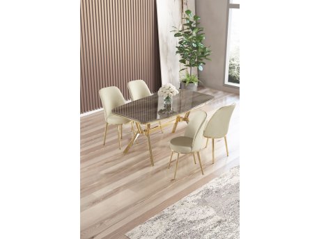 HANAH HOME Set trpezarijskog stola i stolica (5 delova) Lena Anthracite Gold Cream