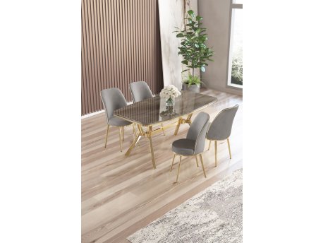 HANAH HOME Set trpezarijskog stola i stolica (5 delova) Lena Anthracite Gold Grey