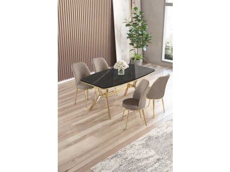 HANAH HOME Set trpezarijskog stola i stolica (5 delova) Lena Black Marble Gold Cappuccino