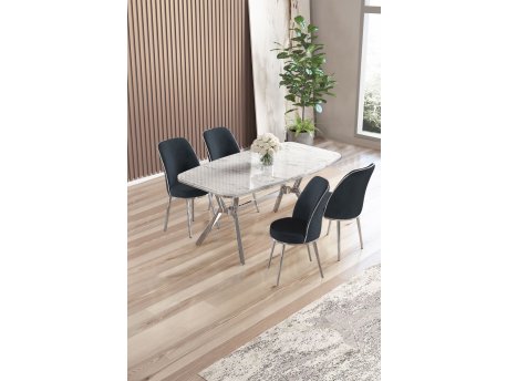 HANAH HOME Set trpezarijskog stola i stolica (5 delova) Lena White Marble Chrome Anthracite