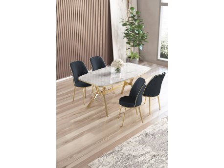 HANAH HOME Set trpezarijskog stola i stolica (5 delova) Lena White Marble Gold Anthracite