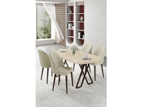 HANAH HOME Set trpezarijskog stola i stolica (5 delova) Kaye Travertine Cream