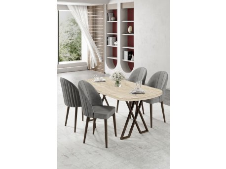 HANAH HOME Set trpezarijskog stola i stolica (5 delova) Kaye Travertine Grey