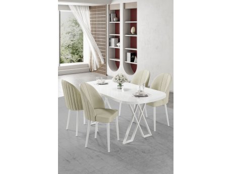 HANAH HOME Set trpezarijskog stola i stolica (5 delova) Kaye White Cream