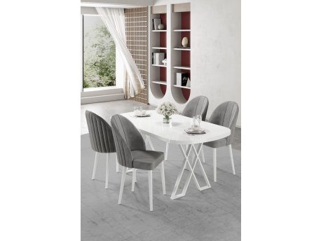 HANAH HOME Set trpezarijskog stola i stolica (5 delova) Kaye White Grey