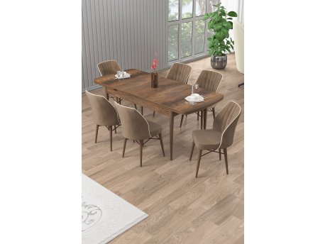 HANAH HOME Rasklopivi trpezarijski sto i stolice (7 delova) Uzi Baroque Brown