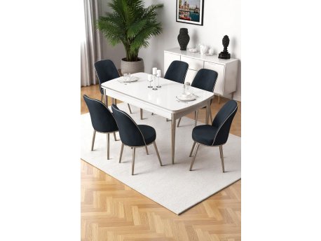 HANAH HOME Rasklopivi trpezarijski sto i stolice (7 delova) Nira White Chrome Anthracite