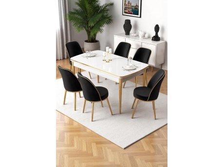 HANAH HOME Rasklopivi trpezarijski sto i stolice (7 delova) Nira White Gold Black