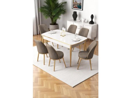 HANAH HOME Rasklopivi trpezarijski sto i stolice (7 delova) Nira White Gold Cappuccino