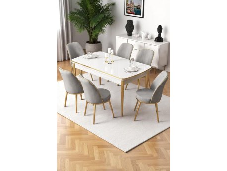 HANAH HOME Rasklopivi trpezarijski sto i stolice (7 delova) Nira White Gold Grey