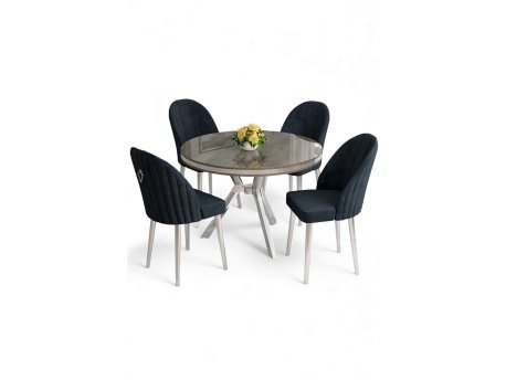 HANAH HOME Set trpezarijskog stola i stolica (5 delova) Mos Anthracite Chrome