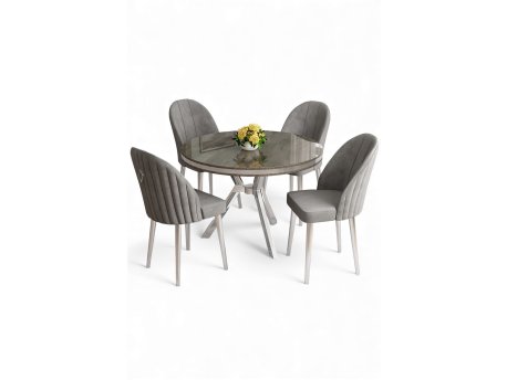 HANAH HOME Set trpezarijskog stola i stolica (5 delova) Mos Anthracite Chrome Grey