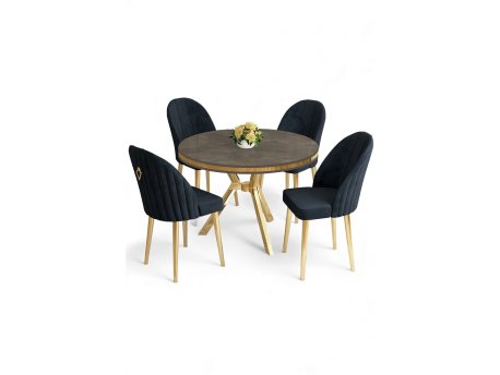 HANAH HOME Set trpezarijskog stola i stolica (5 delova) Mos Anthracite Gold