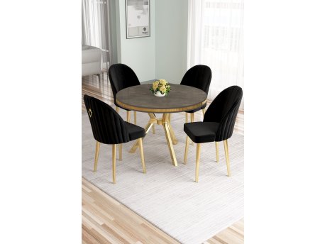 HANAH HOME Set trpezarijskog stola i stolica (5 delova) Mos Anthracite Gold Black