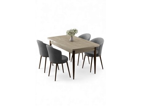 HANAH HOME Rasklopivi trpezarijski sto i stolice (5 delova) Asfel Travertine Grey