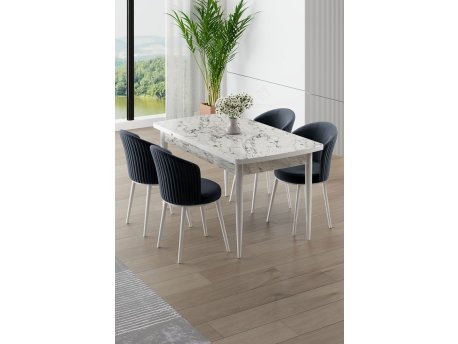 HANAH HOME Rasklopivi trpezarijski sto i stolice (5 delova) Asfel White Marble Anthracite