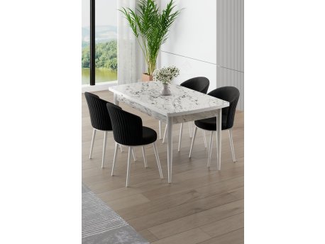 HANAH HOME Rasklopivi trpezarijski sto i stolice (5 delova) Asfel White Marble Black