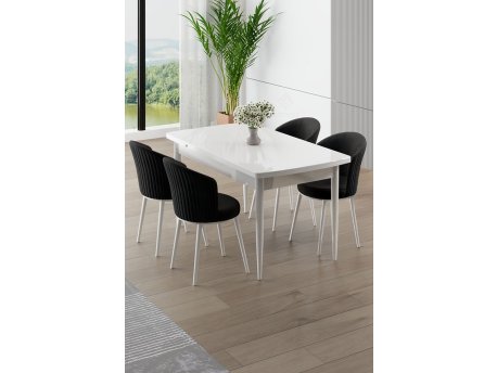 HANAH HOME Rasklopivi trpezarijski sto i stolice (5 delova) Asfel White Black