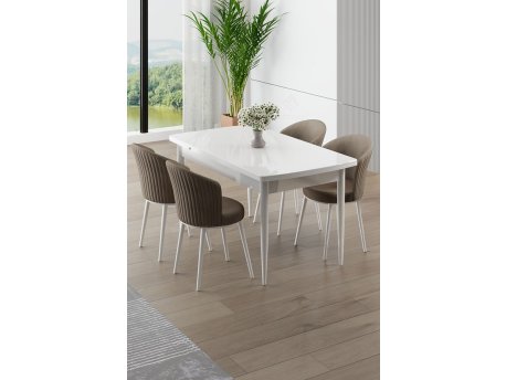 HANAH HOME Rasklopivi trpezarijski sto i stolice (5 delova) Asfel White Cappuccino