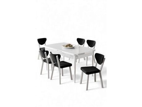 HANAH HOME Rasklopivi trpezarijski sto i stolice (7 delova) Exve White Black