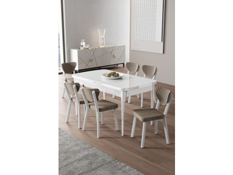 HANAH HOME Rasklopivi trpezarijski sto i stolice (7 delova) Exve White Cappuccino