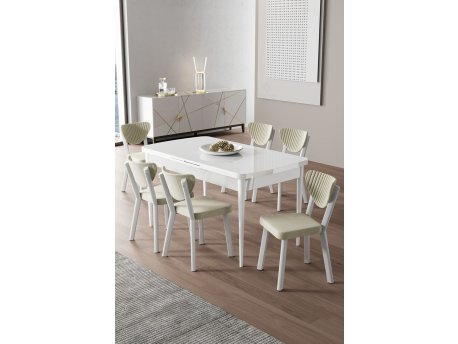 HANAH HOME Rasklopivi trpezarijski sto i stolice (7 delova) Exve White Cream