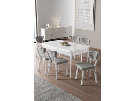 HANAH HOME Rasklopivi trpezarijski sto i stolice (7 delova) Exve White Grey