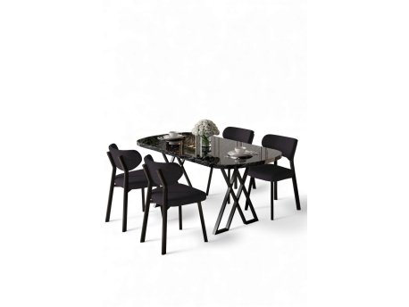 HANAH HOME Set trpezarijskog stola i stolica (5 delova) Axton Black Marble Anthracite