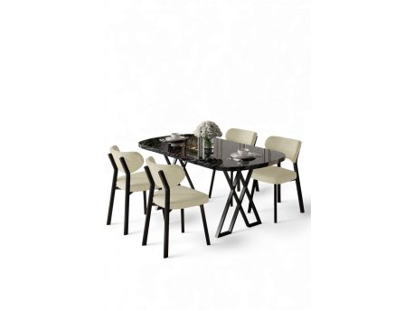 HANAH HOME Set trpezarijskog stola i stolica (5 delova) Axton Black Marble Cream