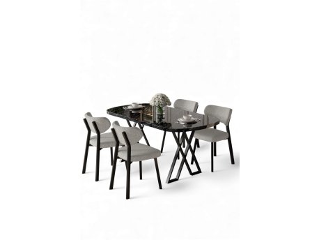 HANAH HOME Set trpezarijskog stola i stolica (5 delova) Axton Black Marble Grey