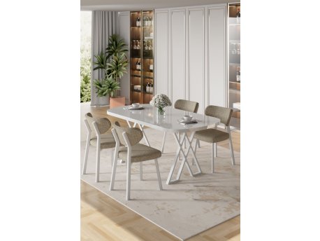 HANAH HOME Set trpezarijskog stola i stolica (5 delova) Axton White Cappuccino