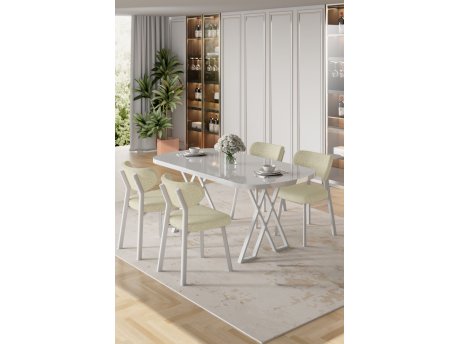 HANAH HOME Set trpezarijskog stola i stolica (5 delova) Axton White Cream