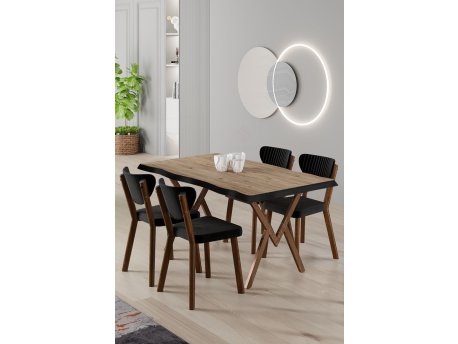 HANAH HOME Set trpezarijskog stola i stolica (5 delova) Akort Atlantic Pine Black