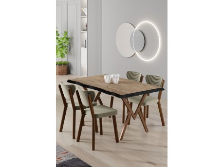 HANAH HOME Set trpezarijskog stola i stolica (5 delova) Akort Atlantic Pine Cream