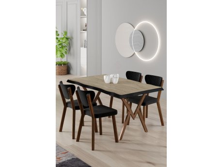 HANAH HOME Set trpezarijskog stola i stolica (5 delova) Akort Travertine Black