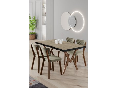 HANAH HOME Set trpezarijskog stola i stolica (5 delova) Akort Travertine Cream