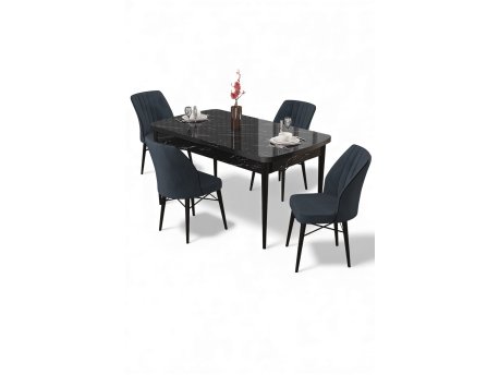 HANAH HOME Rasklopivi trpezarijski sto i stolice (5 delova) Uzi Black Marble Anthracite